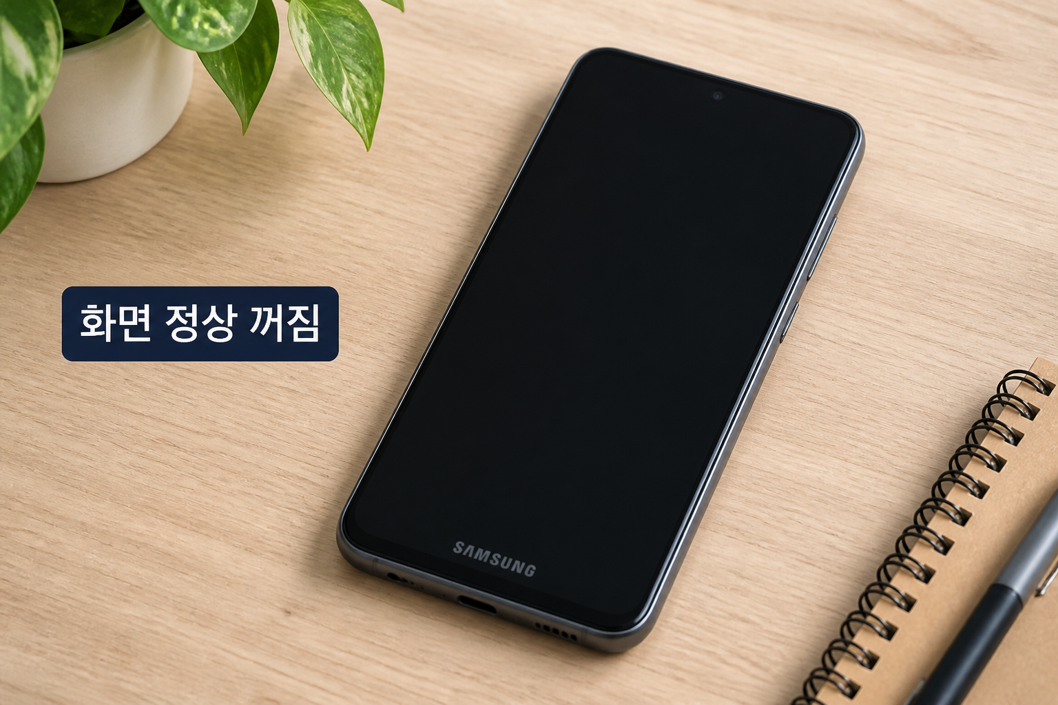 설정 조정 후 갤럭시 화면이 정상적으로 꺼진 전후 비교 예시