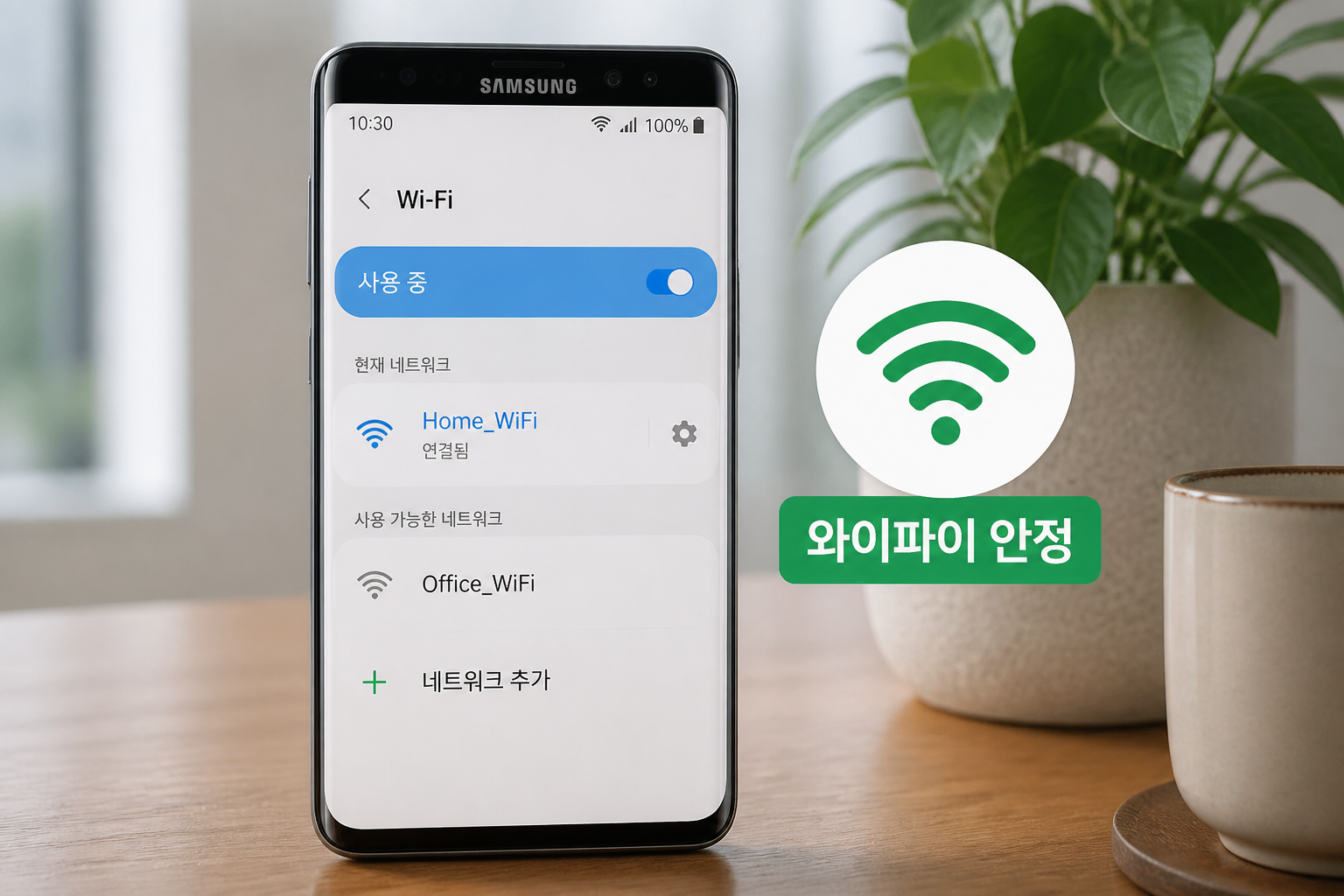 설정 조정 후 갤럭시 와이파이가 안정적으로 연결된 상태를 보여주는 예시