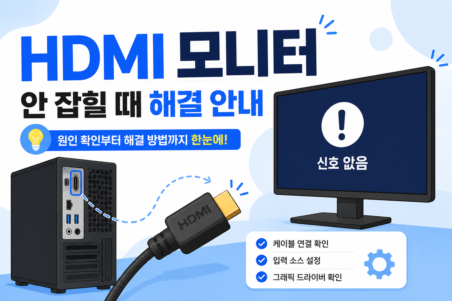 HDMI 모니터가 인식되지 않을 때 확인 순서를 안내하는 블로그 썸네일