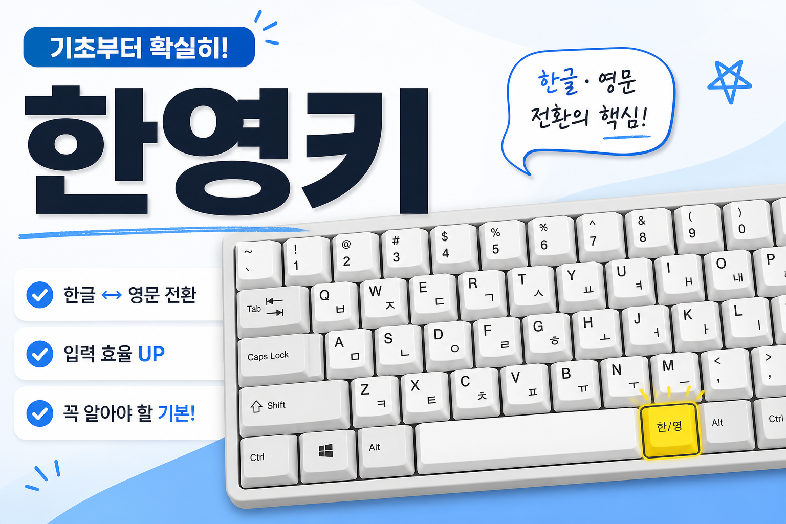 한영키가 작동하지 않을 때 언어 표시줄과 Caps Lock 확인 방법을 안내하는 블로그 썸네일