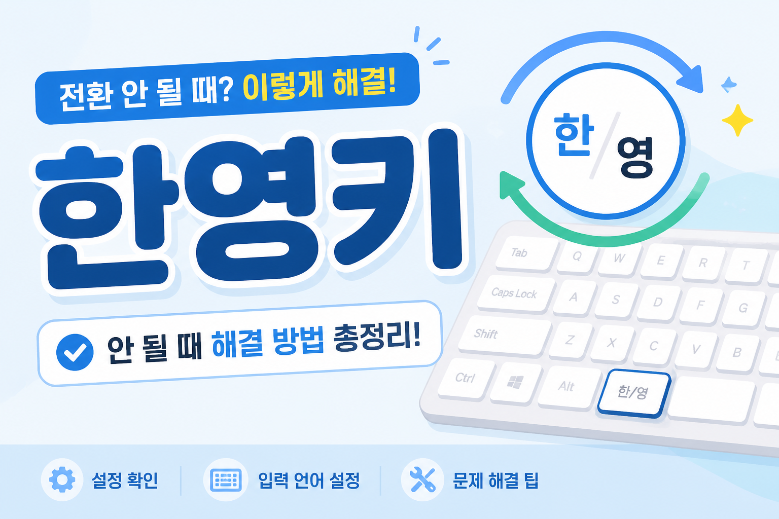 한영키가 작동하지 않을 때 언어 표시줄과 Caps Lock 확인 방법을 안내하는 블로그 썸네일