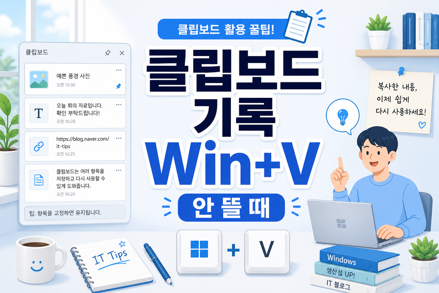 윈도우11 클립보드 기록 Win+V가 안 뜰 때 해결 방법을 안내하는 썸네일