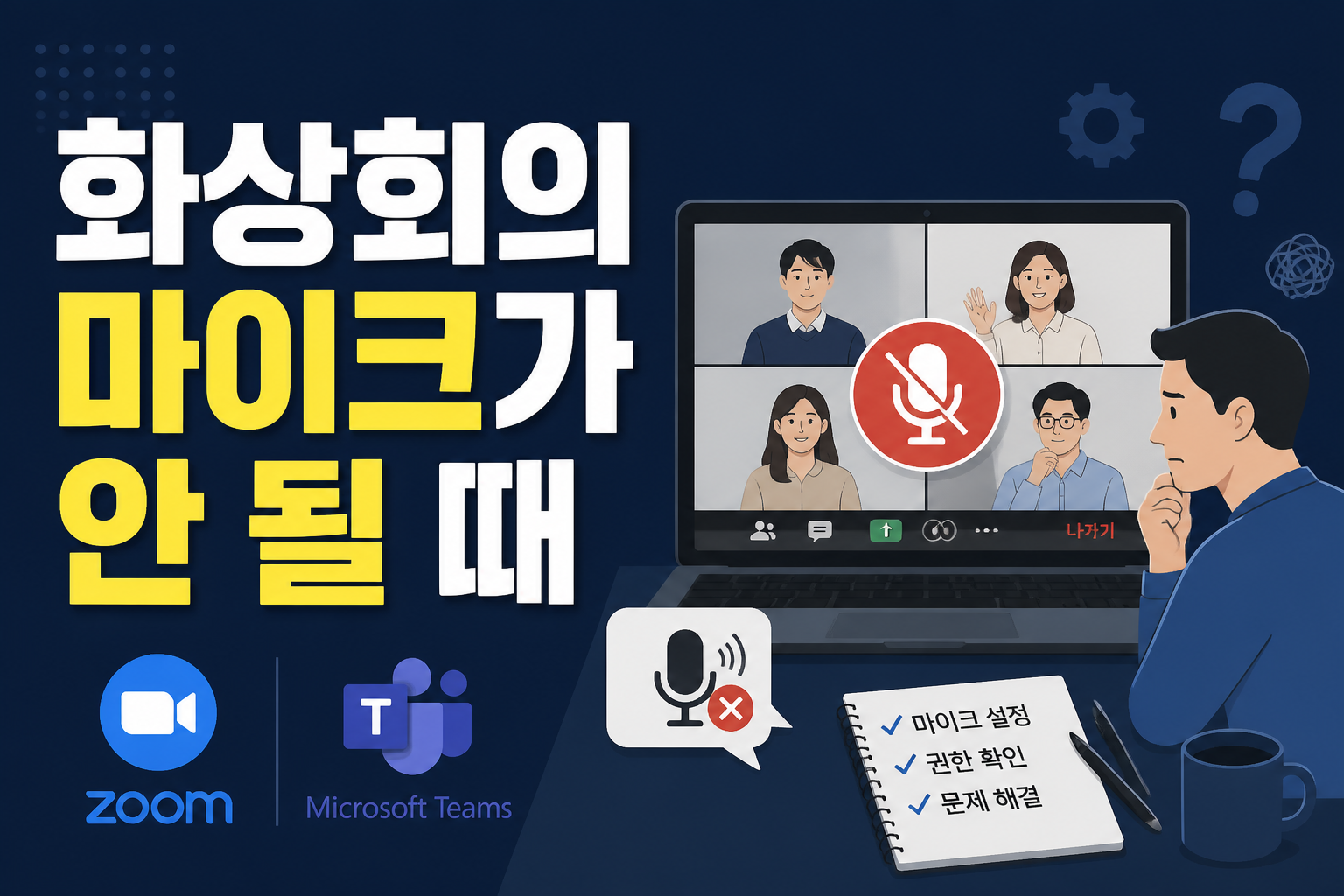 줌·팀즈 화상회의에서 마이크가 작동하지 않을 때 해결 방법을 안내하는 블로그 썸네일